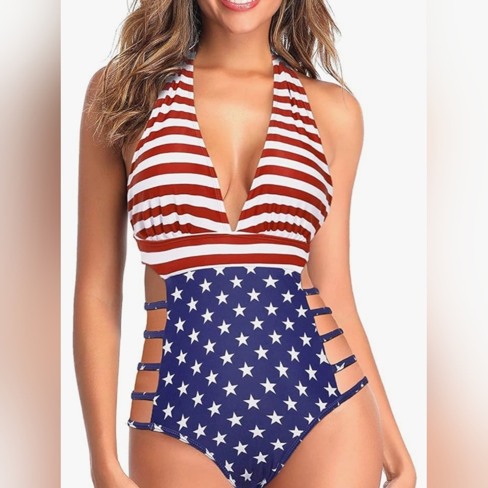 Women Sexy One Piece Swimsuits Plunge V Neck Halter Bathing Suits Cutout Monokin